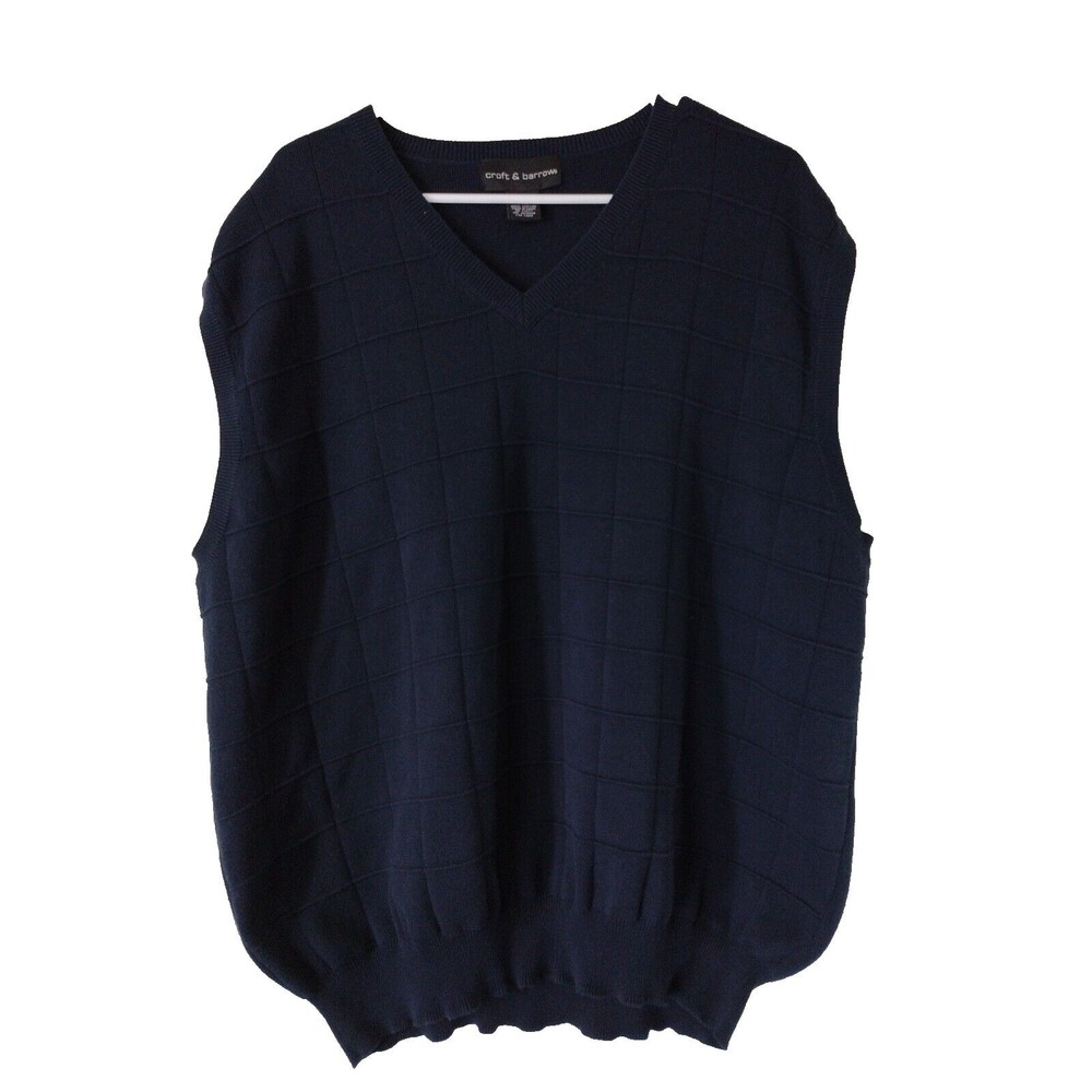 Croft & Barrow Men's Sweater XXL Navy Blue Sleeveless V-Neck Academia